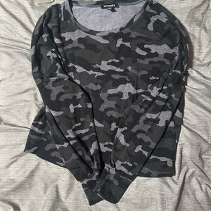 Express Black and Gray Camouflage Top